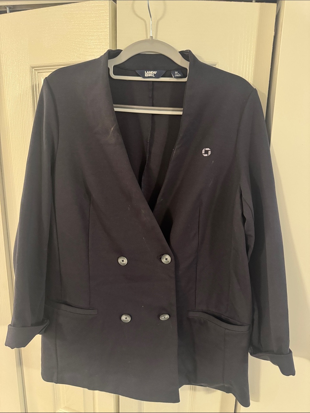 Chase Apparel Lands' End Navy Blue Double-Breasted Women's Blazer Jacket